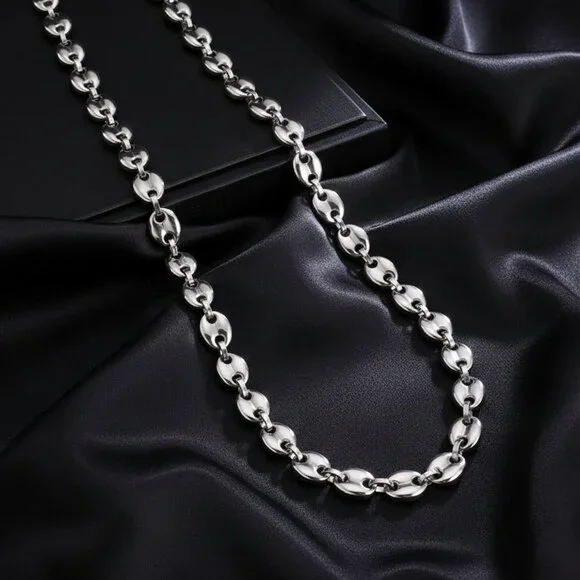Silver Coffee Bean Link Marina Chain Necklace Stainless Steel 30 Inches NWOT - Picture 4 of 8
